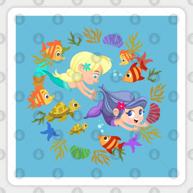 little mermaids in a row Sticker by richhwalsh